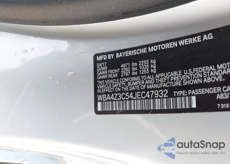 2018 BMW 430I xDrive z USA, uszkodzony, nr VIN WBA4Z3C54JEC47932